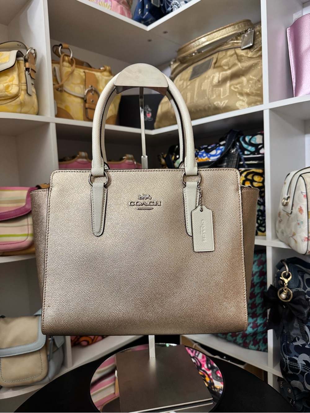 Coach Leah Metallic Gold Leather Satchel